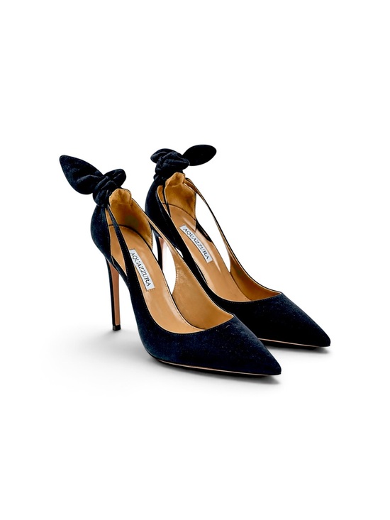 Aquazzura Shoes - NWOT Aquazzura Black Velvet Pointed-Toe Ankle-Bow Stiletto Pumps